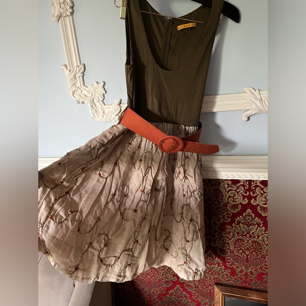Alice + Olivia Embroidered Dress with Belt